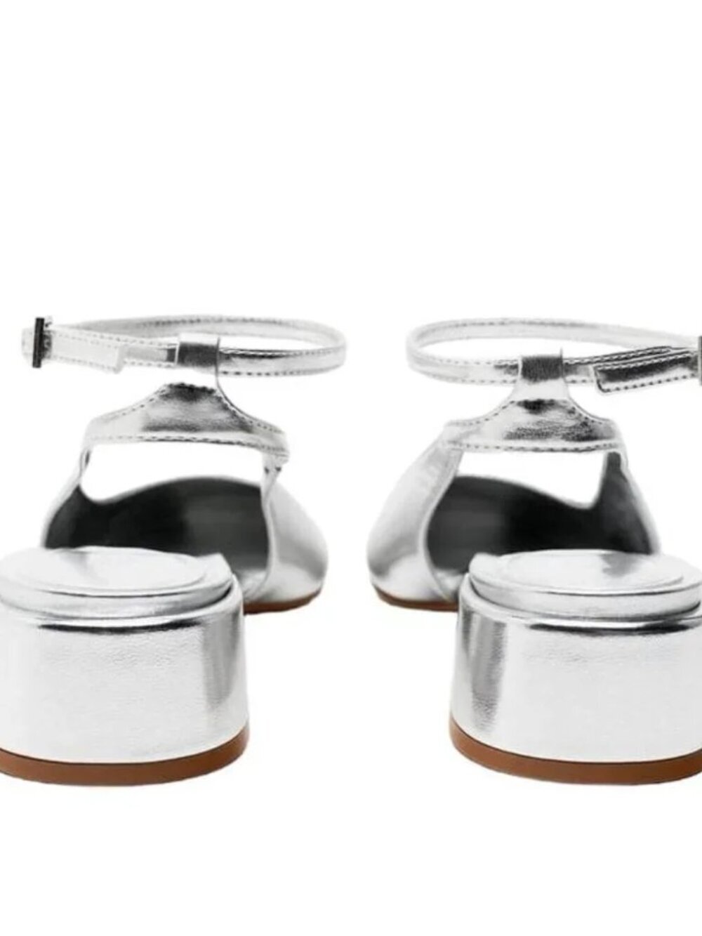 Zara Block Heel Ballerina Square Toe Slingback Heels Silver Size 40/9-9.5 - Picture 8 of 16